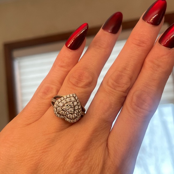Elegant Silver Heart moissanite fire heart ring